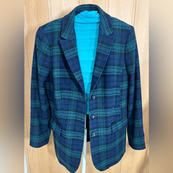 Talbots Green Blue Plaid Tartan Blazer 3 Button Up Wool Womens Jacket Sz14 - Picture 7 of 7